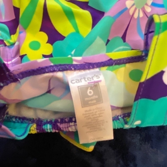 𝅺4 For $25 One Piece Infant Swimsuit size 6m floral purple green blue - Picture 3 of 4